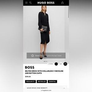 🖤NEW IN TAGS🖤 BOSS BELTED DRESS WITH COLLARLESS V NECKLINE & BUTTON CUFFS US 6